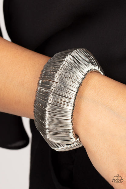 Paparazzi Accessories-Wild About Wire Silver Oversized Cuff Bracelet