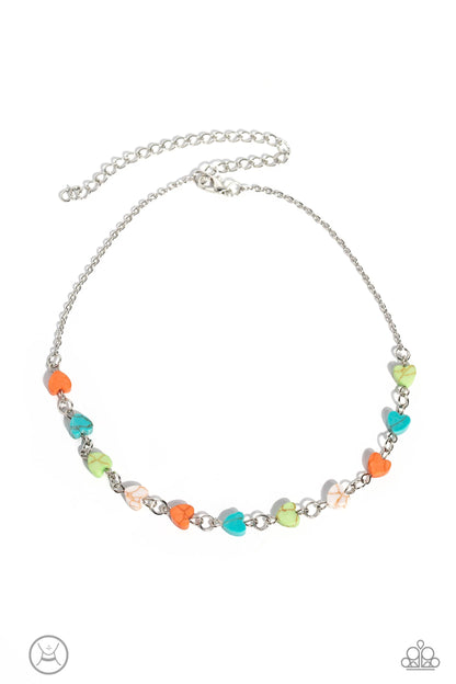 Paparazzi accessories-Wild at Heart Green/Orange Heart Stone Choker Set