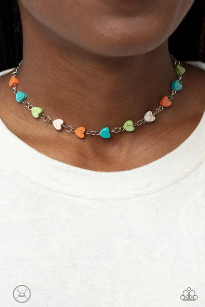 Paparazzi accessories-Wild at Heart Green/Orange Heart Stone Choker Set