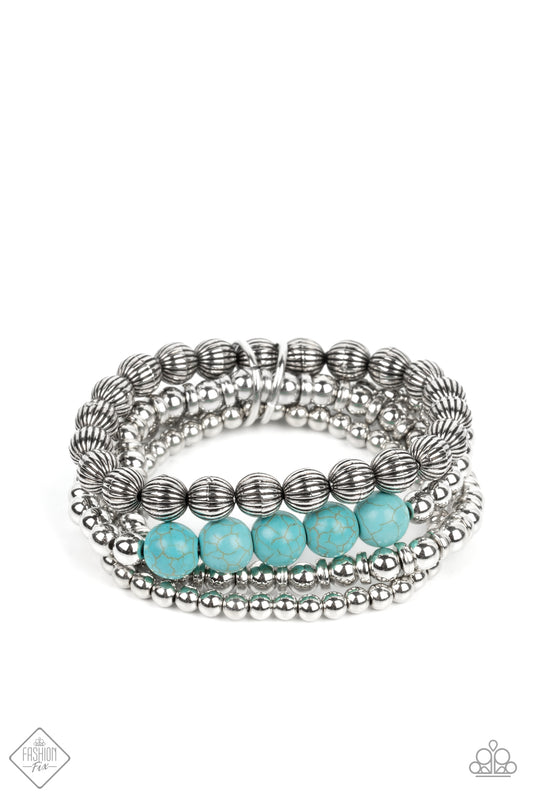 Paparazzi Accessories-Wildland Wanderer Blue Turquoise Silver Bead Bracelet