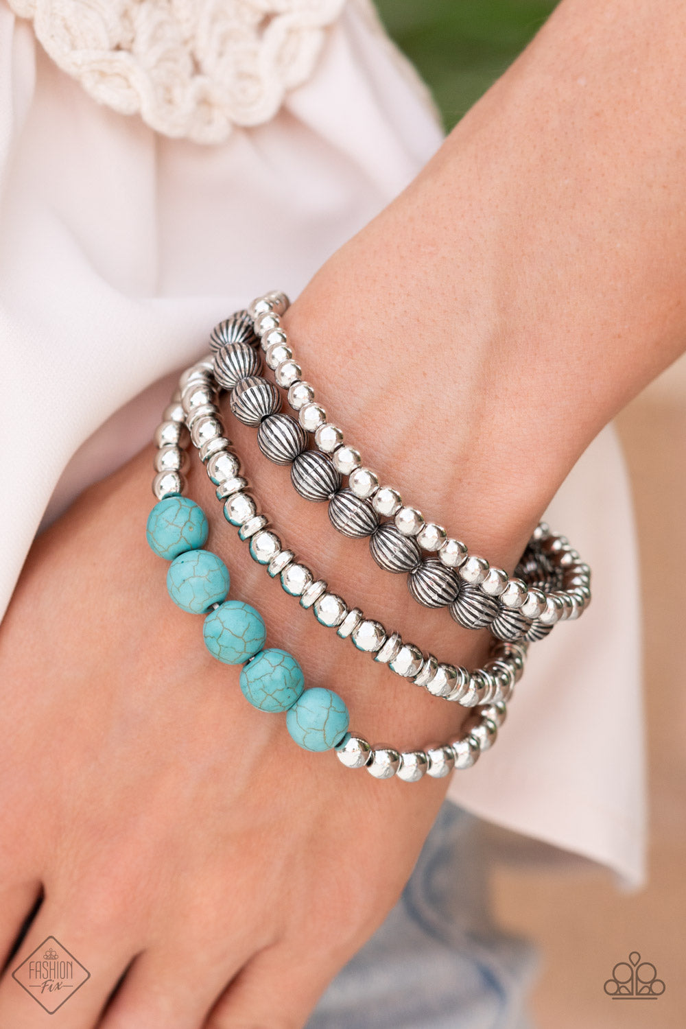 Paparazzi Accessories-Wildland Wanderer Blue Turquoise Silver Bead Bracelet