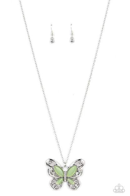 Paparazzi Accessories-Wings Of Whimsy Green Butterfly Necklace Set