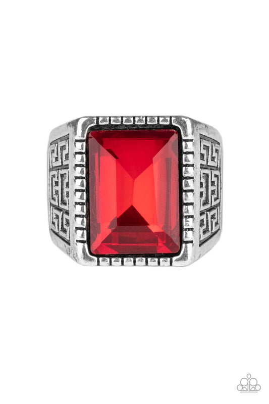 Paparazzi Accessories-Winning Attitude Red Gem Men's Ring