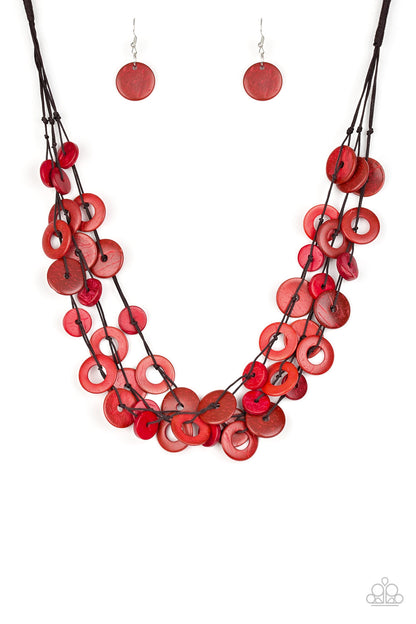 Paparazzi Accessories-Wonderfully Walla Walla Red Wood Necklace Set