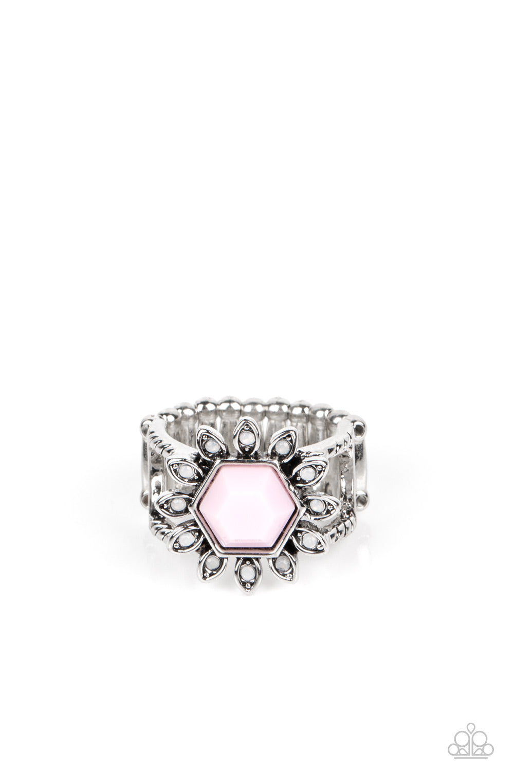 Paparazzi Accessories-Wonderfully Wallflower Pink Dainty Silver Bead Ring