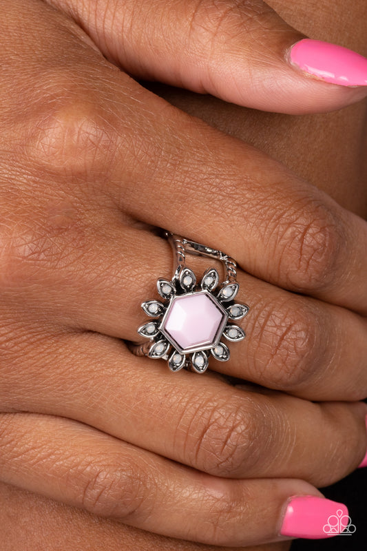 Paparazzi Accessories-Wonderfully Wallflower Pink Dainty Silver Bead Ring