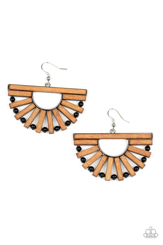 Paparazzi Accessories-Wooden Wonderland Black Crescent Earrings