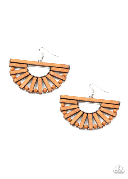 Paparazzi Accessories-Wooden Wonderland Brown Wooden Earrings