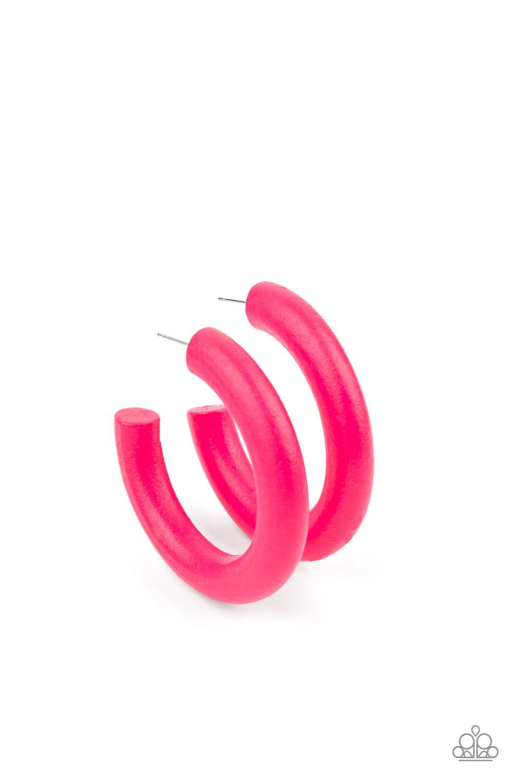 Paparazzi Accessories-Woodsy Wonder Pink Wood Hoop Earrings