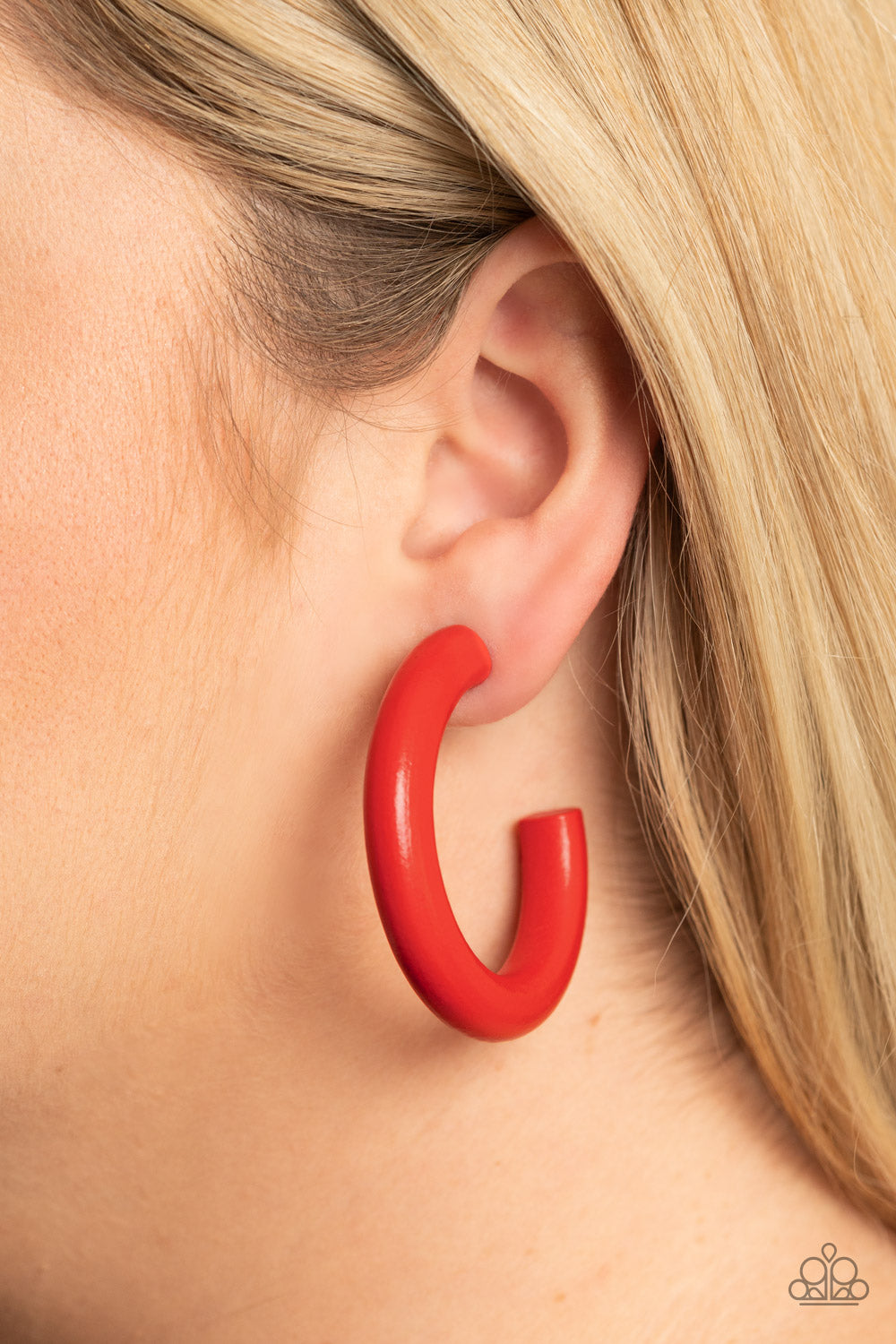 Paparazzi Accessories-Woodsy Wonder Red Wood hoop Earrings