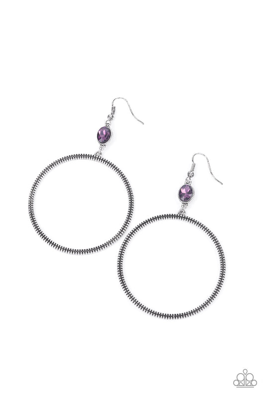 Paparazzi Accessories-Work That Circuit Oversize Purple Earrings