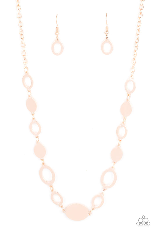 Paparazzi Accessories-Working OVAL-Time Rose Gold Oval Discs Necklace Set