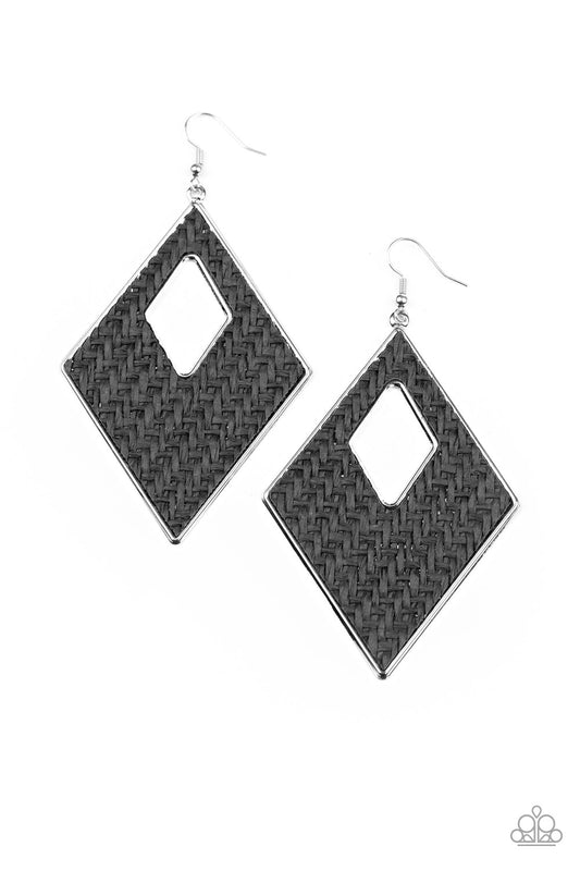 Paparazzi Accessories-Woven Wanderer Black Wicker Earrings