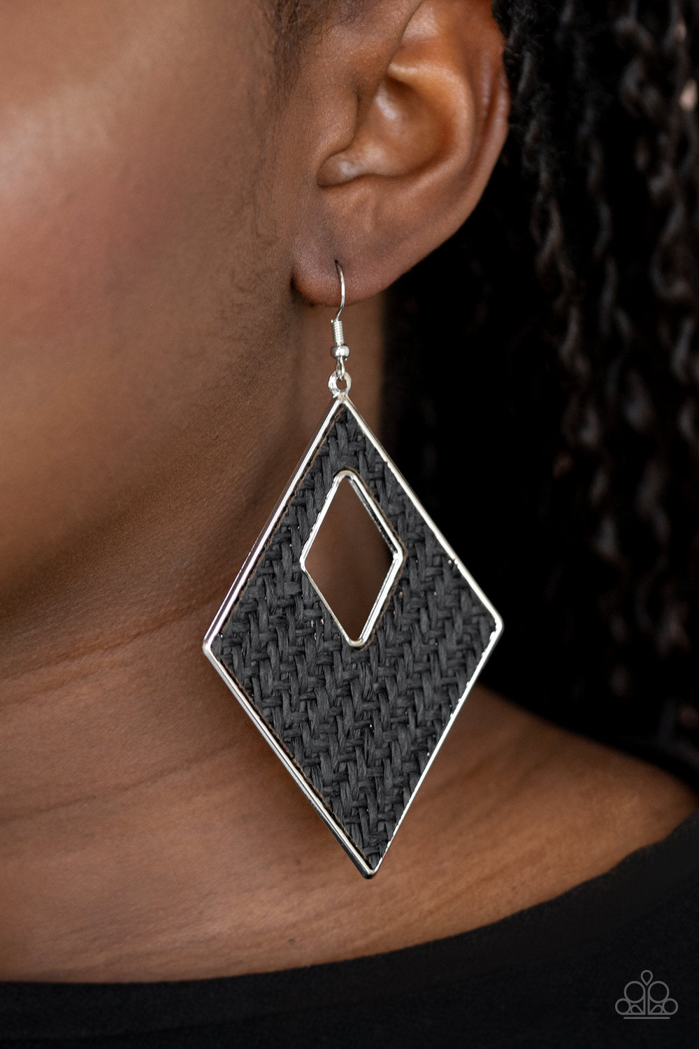 Paparazzi Accessories-Woven Wanderer Black Wicker Earrings