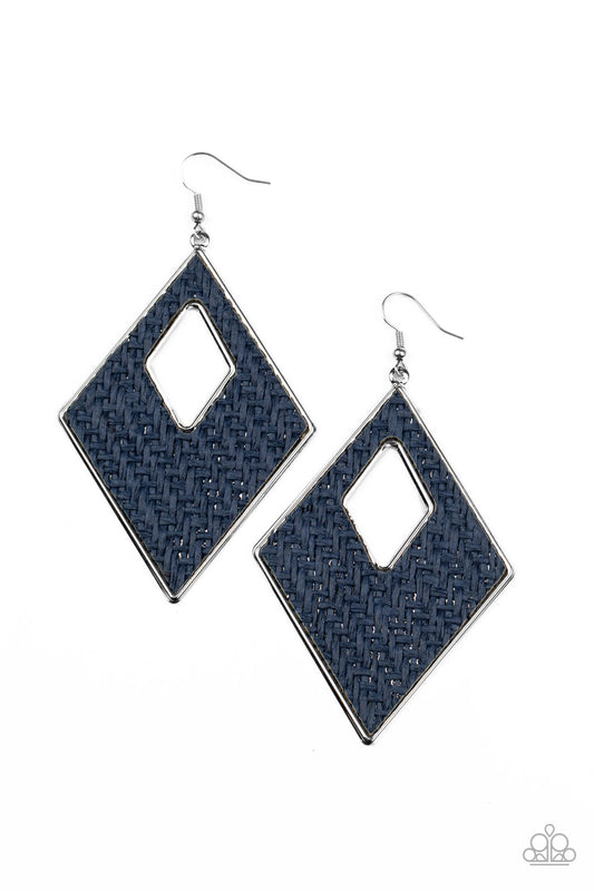 Paparazzi Accessories-Woven Wanderer Blue Wicker Earrings