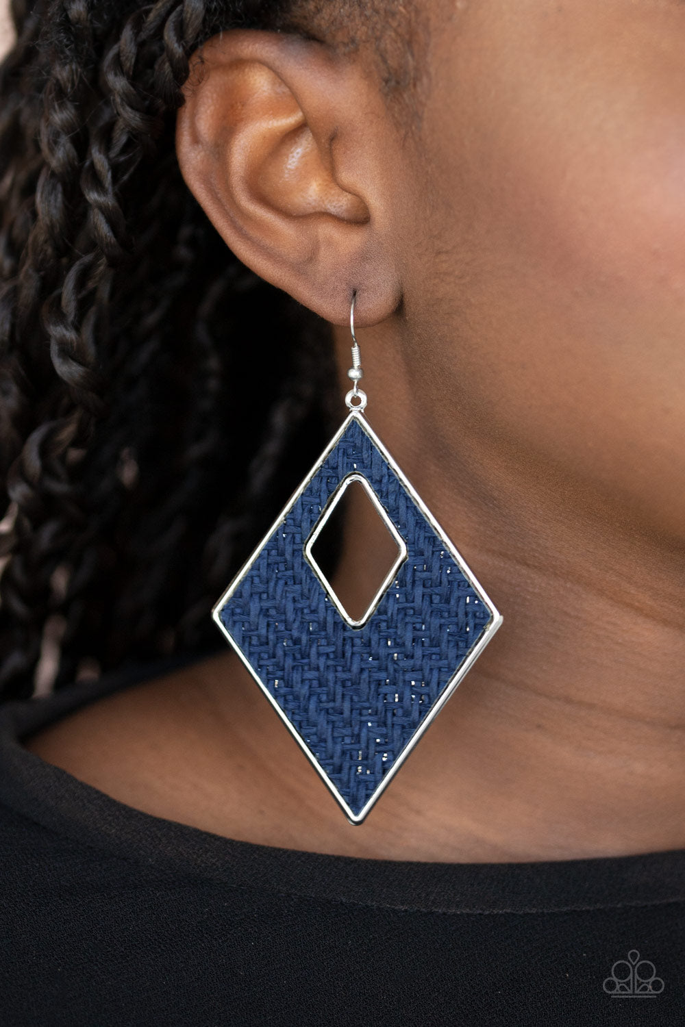 Paparazzi Accessories-Woven Wanderer Blue Wicker Earrings