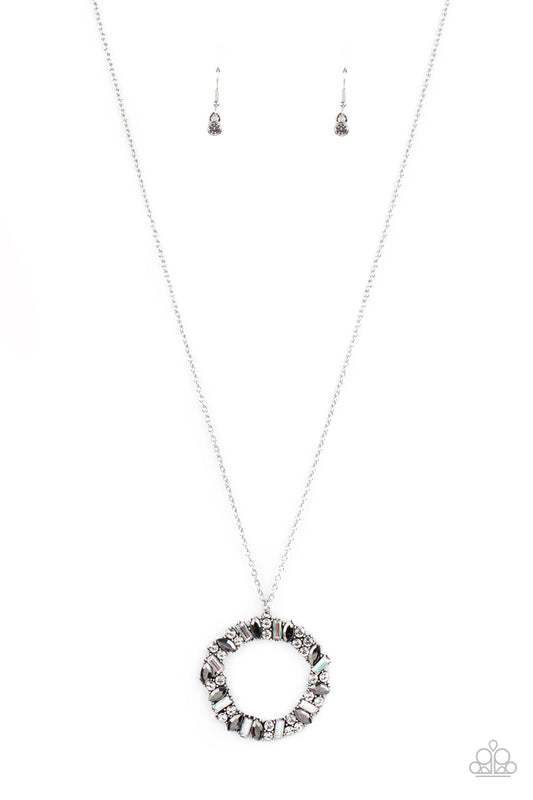 Paparazzi Accessories-Wreathed in Wealth Marquise Cut Hematite Iridescent Necklace Set