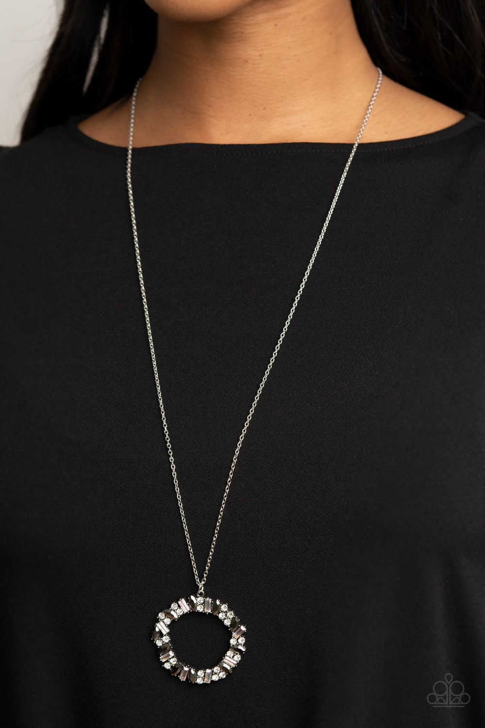 Paparazzi Accessories-Wreathed in Wealth Marquise Cut Hematite Iridescent Necklace Set