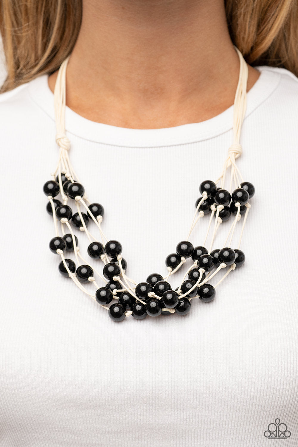 Paparazzi Accessories-Yacht Catch-Black Bubbly Bead Necklace Set