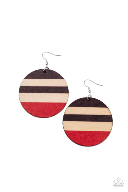 Paparazzi Accessories-Yacht Party Red Striped Wood Earrings