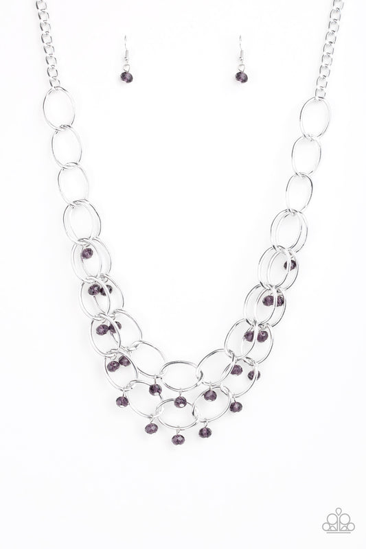 Paparazzi Accessories-Yacht Tour Purple Crystal Bead Necklace Set