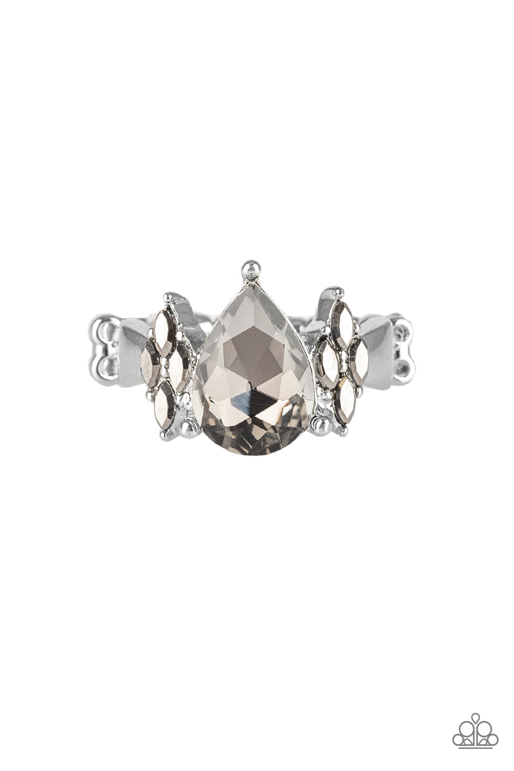 Paparazzi Accessories-Yas Queen Silver Smoky Marquise-Cut Ring