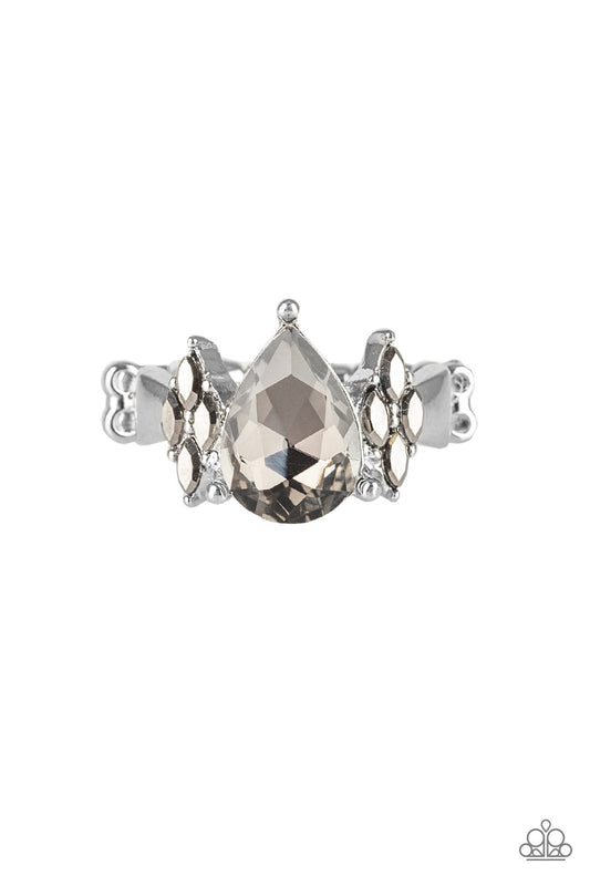 Paparazzi Accessories-Yas Queen Silver Smoky Marquise-Cut Ring