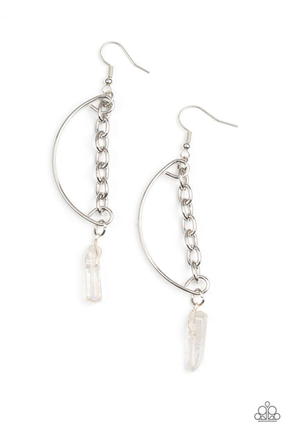 Paparazzi Accessories-Yin to My Yang White Iridescent Crystal Bead Earrings