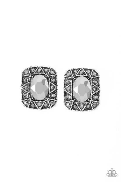 Paparazzi Accessories-Young Money Oval Hematite Rhinestone Earrings