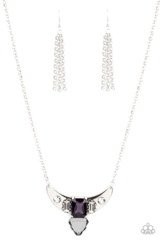 Paparazzi Accessories-You the TALISMAN! Glassy Purple/White Emerald Cut Gem Necklace Set