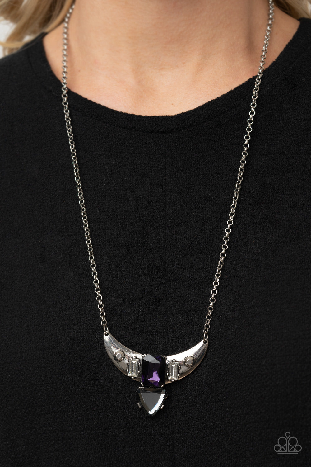 Paparazzi Accessories-You the TALISMAN! Purple Glassy White Emerald Gem Necklace Set