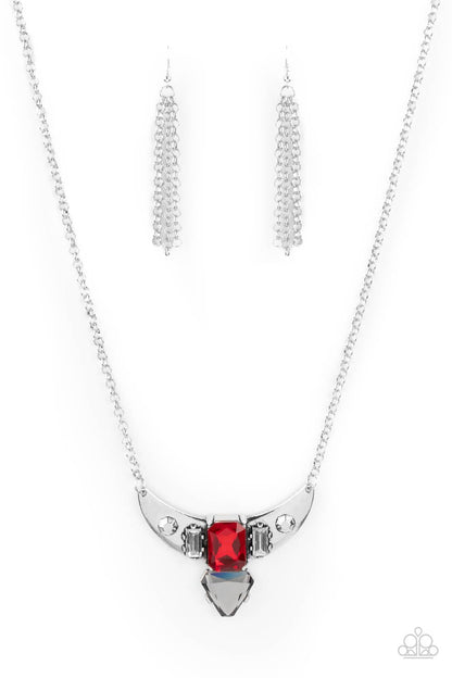 Paparazzi Accessories-You the TALISMAN! Red Glassy White Rhinestone Necklace Set