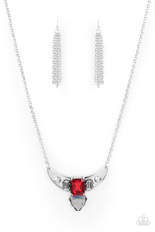 Paparazzi Accessories-You the TALISMAN! Red Glassy White Rhinestone Necklace Set