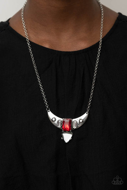 Paparazzi Accessories-You the TALISMAN! Red Glassy White Rhinestone Necklace Set