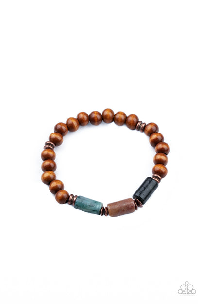 Paparazzi Accessories-ZEN Most Wanted Copper Men's Wooden Bead Bracelet