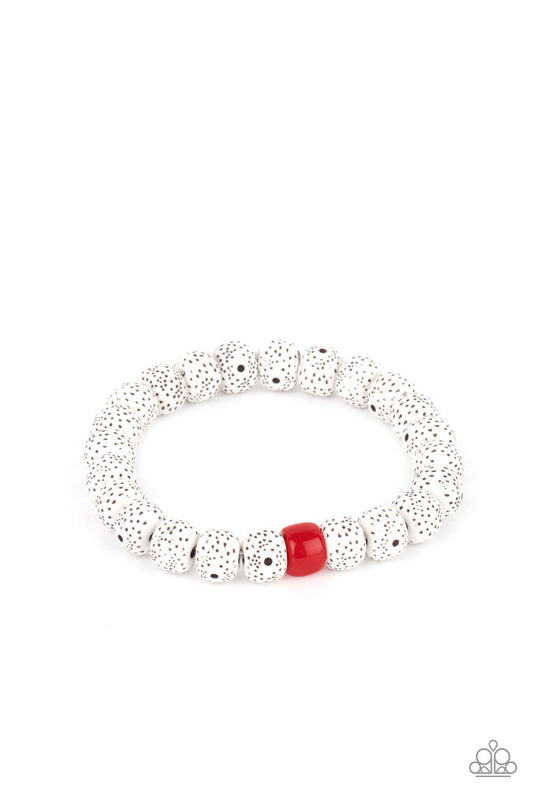Paparazzi Accessories-ZEN Second Rule Red Dotted Faux Stone Bracelet