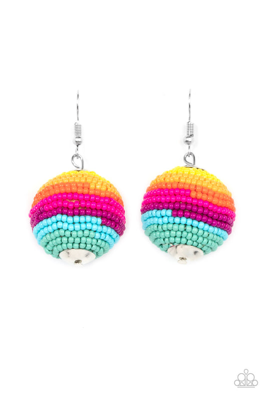 Paparazzi Accessories-Zest Fest Multi Colored Spherical Seed Bead Earrings