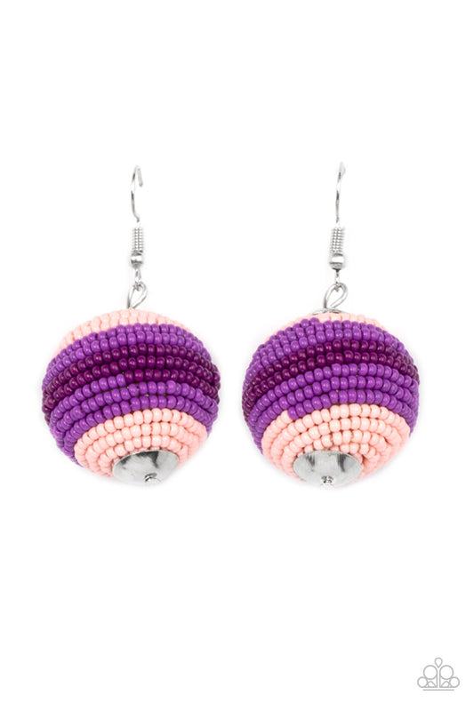 Paparazzi Accessories-Zest Fest Purple Seed Bead Spherical Earrings
