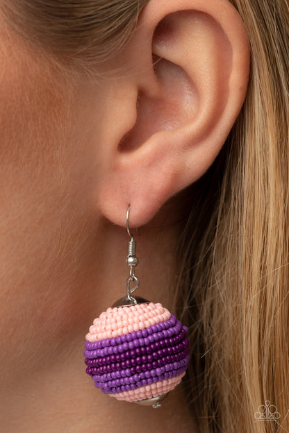 Paparazzi Accessories-Zest Fest Purple Seed Bead Spherical Earrings