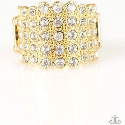 Paparazzi Accessories-Million Dollar Masquerade Gold Rhinestone Ring